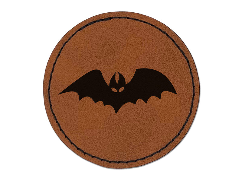 Bat Halloween Round Iron-On Engraved Faux Leather Patch Applique - 2.5"
