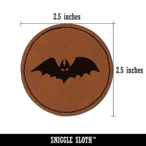 Bat Halloween Round Iron-On Engraved Faux Leather Patch Applique - 2.5"