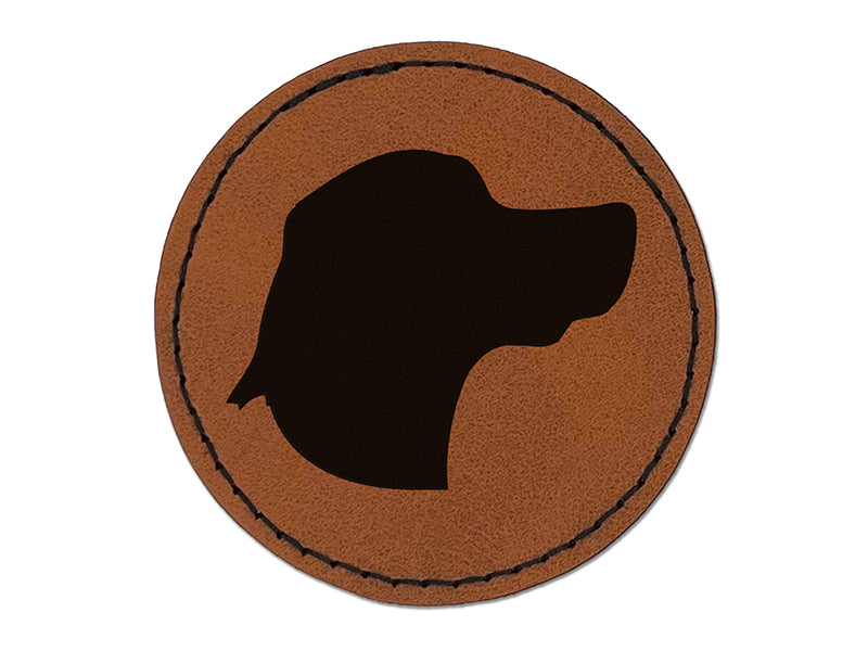 Beagle Face Profile Solid Round Iron-On Engraved Faux Leather Patch Applique - 2.5"