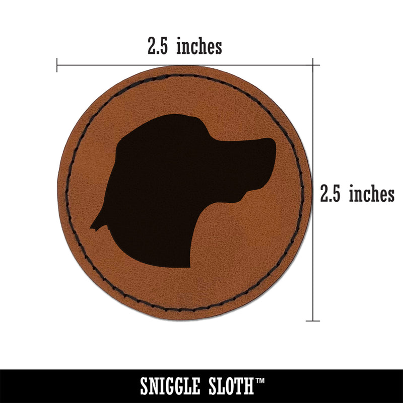 Beagle Face Profile Solid Round Iron-On Engraved Faux Leather Patch Applique - 2.5"