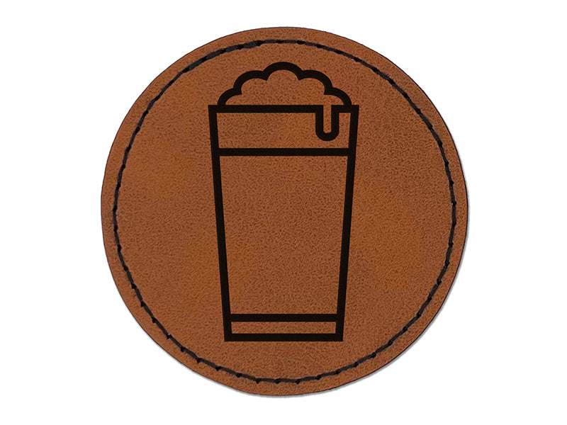 Beer Icon Round Iron-On Engraved Faux Leather Patch Applique - 2.5"