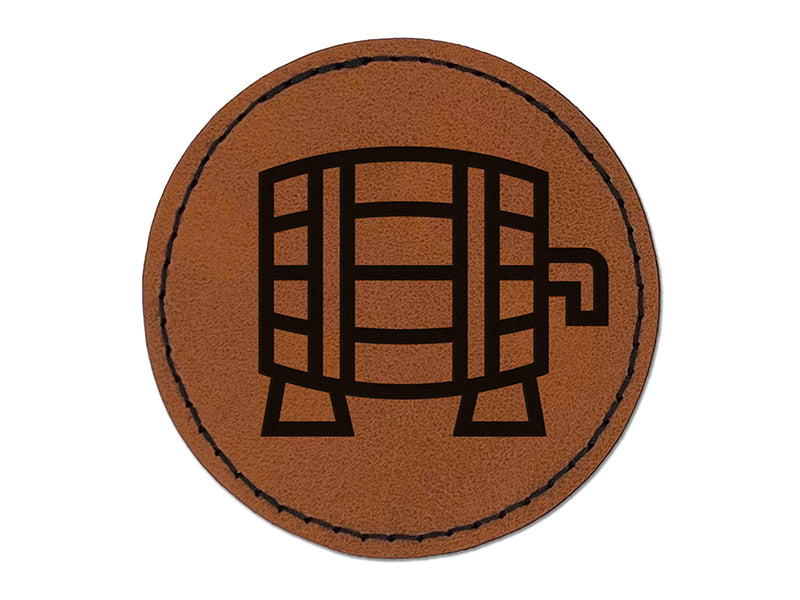 Beer Keg Icon Round Iron-On Engraved Faux Leather Patch Applique - 2.5"