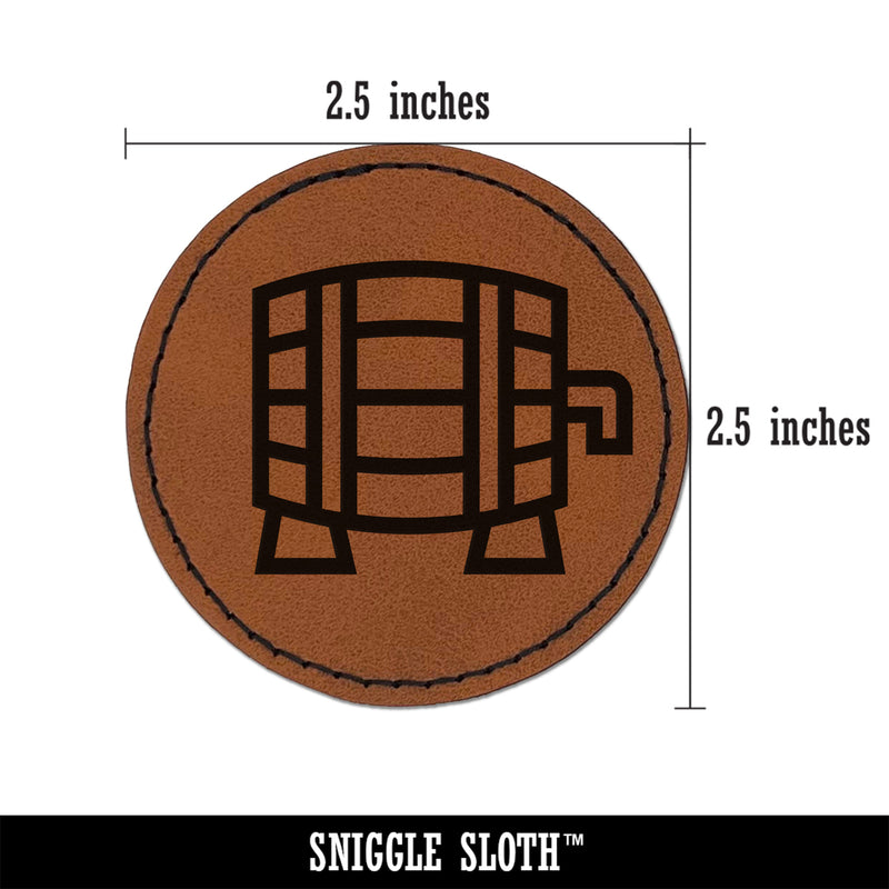 Beer Keg Icon Round Iron-On Engraved Faux Leather Patch Applique - 2.5"