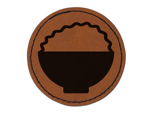 Bowl of Rice Round Iron-On Engraved Faux Leather Patch Applique - 2.5"