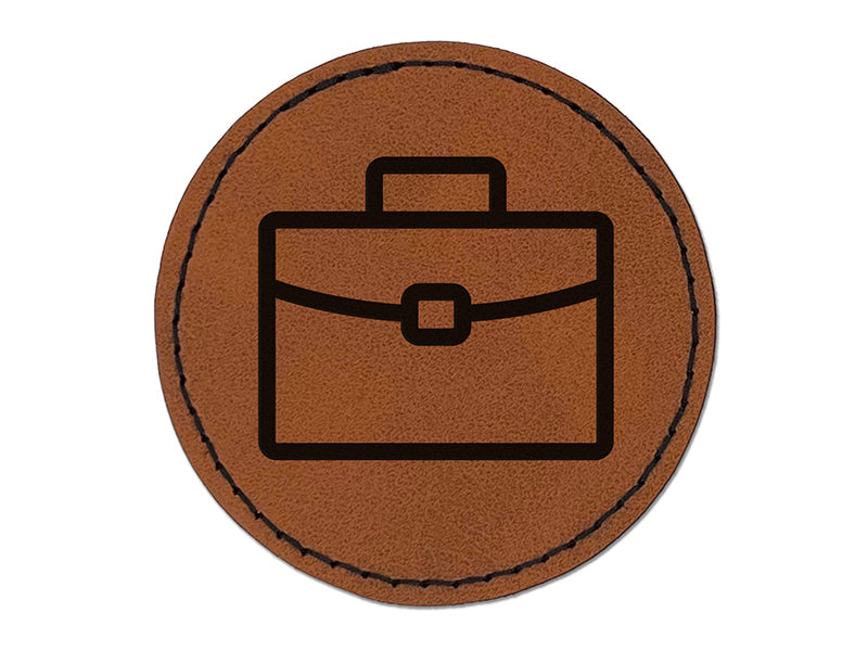 Brief Case Work Icon Round Iron-On Engraved Faux Leather Patch Applique - 2.5"
