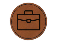Brief Case Work Icon Round Iron-On Engraved Faux Leather Patch Applique - 2.5"