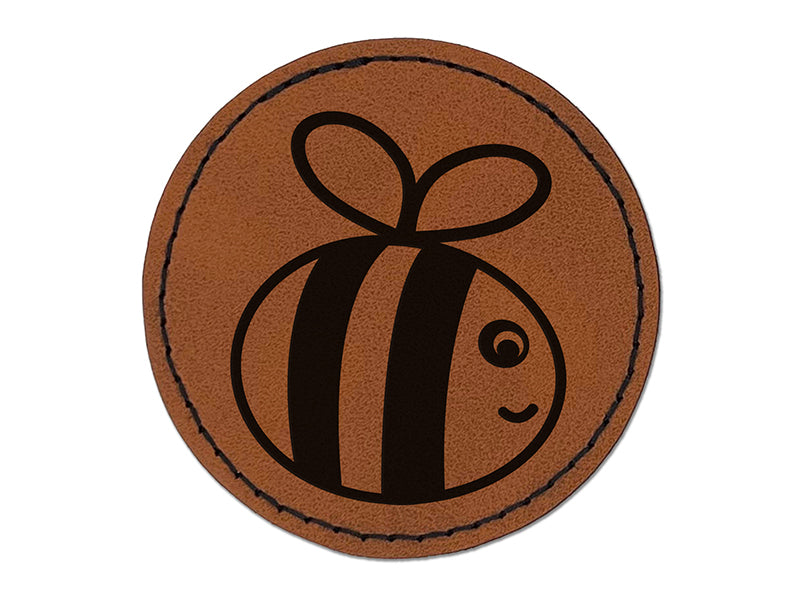 Buzzy Bumble Bee Round Iron-On Engraved Faux Leather Patch Applique - 2.5"