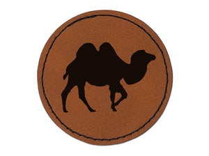 Camel Solid Round Iron-On Engraved Faux Leather Patch Applique - 2.5"