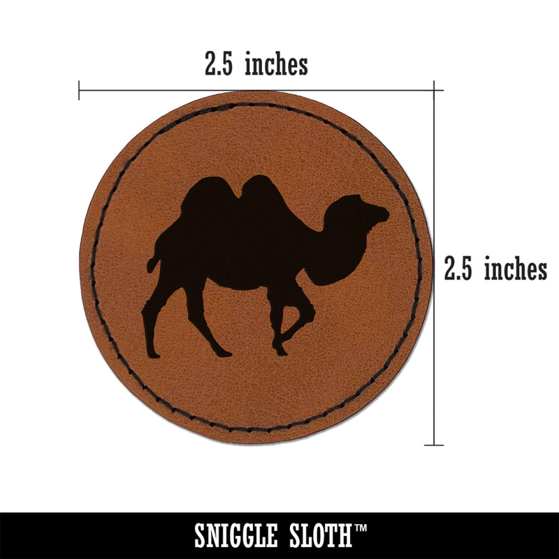 Camel Solid Round Iron-On Engraved Faux Leather Patch Applique - 2.5"