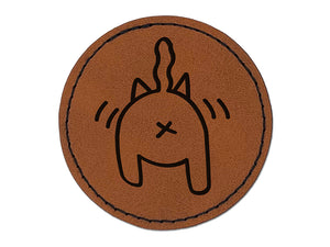 Cat Butt Doodle Round Iron-On Engraved Faux Leather Patch Applique - 2.5"