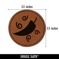 Chili Pepper with Swirls Fiesta Round Iron-On Engraved Faux Leather Patch Applique - 2.5"