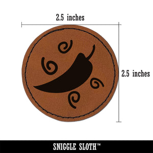 Chili Pepper with Swirls Fiesta Round Iron-On Engraved Faux Leather Patch Applique - 2.5"