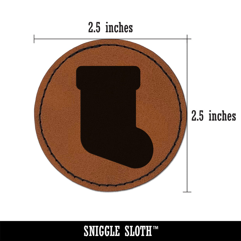 Christmas Stocking Solid Round Iron-On Engraved Faux Leather Patch Applique - 2.5"