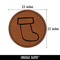 Christmas Xmas Stocking Doodle Round Iron-On Engraved Faux Leather Patch Applique - 2.5"