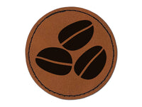 Coffee Beans Trio Round Iron-On Engraved Faux Leather Patch Applique - 2.5"