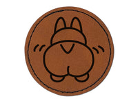 Corgi Butt Dog Doodle Round Iron-On Engraved Faux Leather Patch Applique - 2.5"