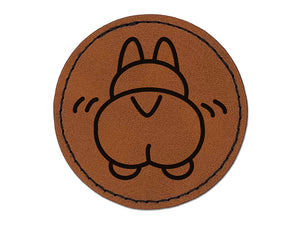 Corgi Butt Dog Doodle Round Iron-On Engraved Faux Leather Patch Applique - 2.5"