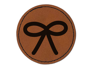 Cute Bow Ribbon Round Iron-On Engraved Faux Leather Patch Applique - 2.5"