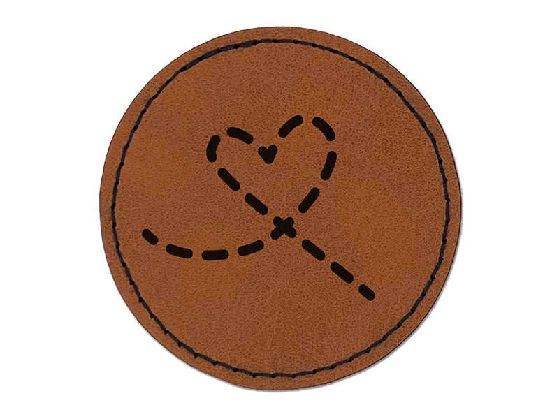 Dashed Heart Round Iron-On Engraved Faux Leather Patch Applique - 2.5"