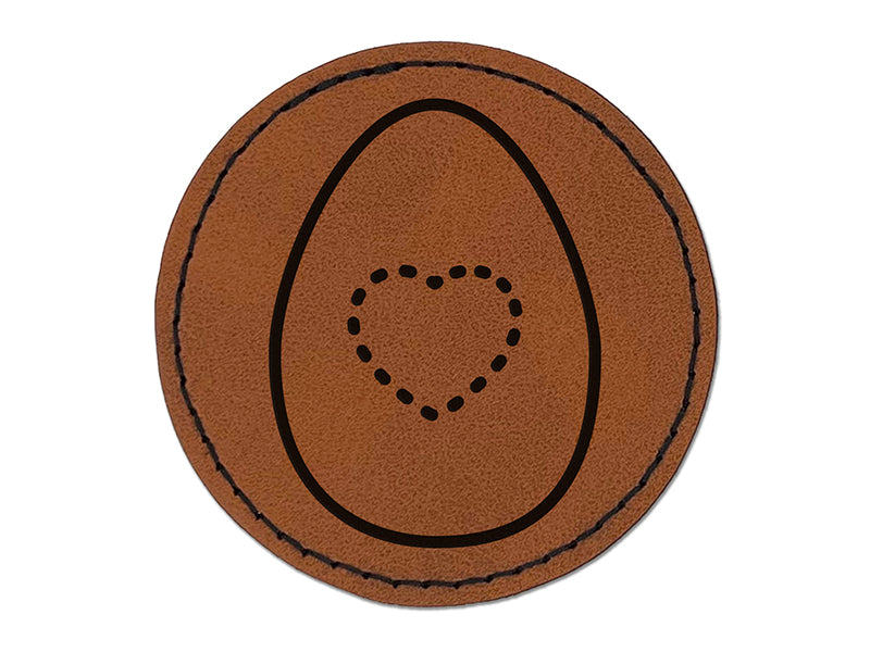 Dotted Heart in Egg Round Iron-On Engraved Faux Leather Patch Applique - 2.5"