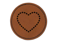 Dotted Heart Outline Round Iron-On Engraved Faux Leather Patch Applique - 2.5"