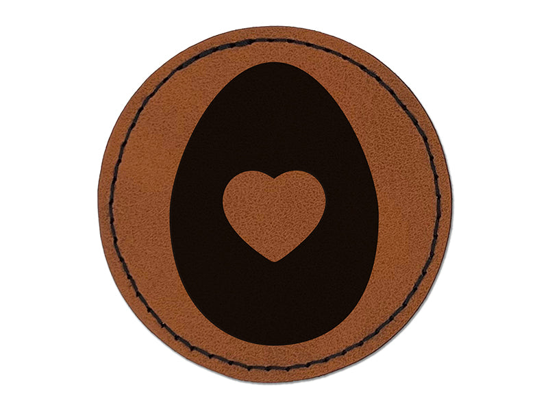 Egg Solid with Heart Round Iron-On Engraved Faux Leather Patch Applique - 2.5"