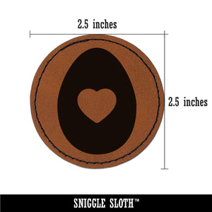 Egg Solid with Heart Round Iron-On Engraved Faux Leather Patch Applique - 2.5"