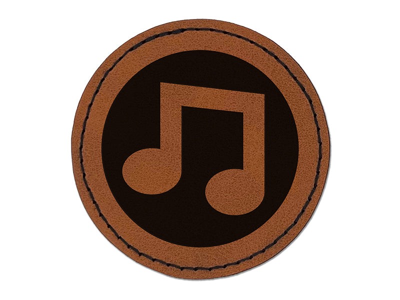 Eighth Notes Music in Circle Round Iron-On Engraved Faux Leather Patch Applique - 2.5"