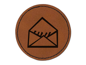 Envelope Letter Mail Doodle Round Iron-On Engraved Faux Leather Patch Applique - 2.5"