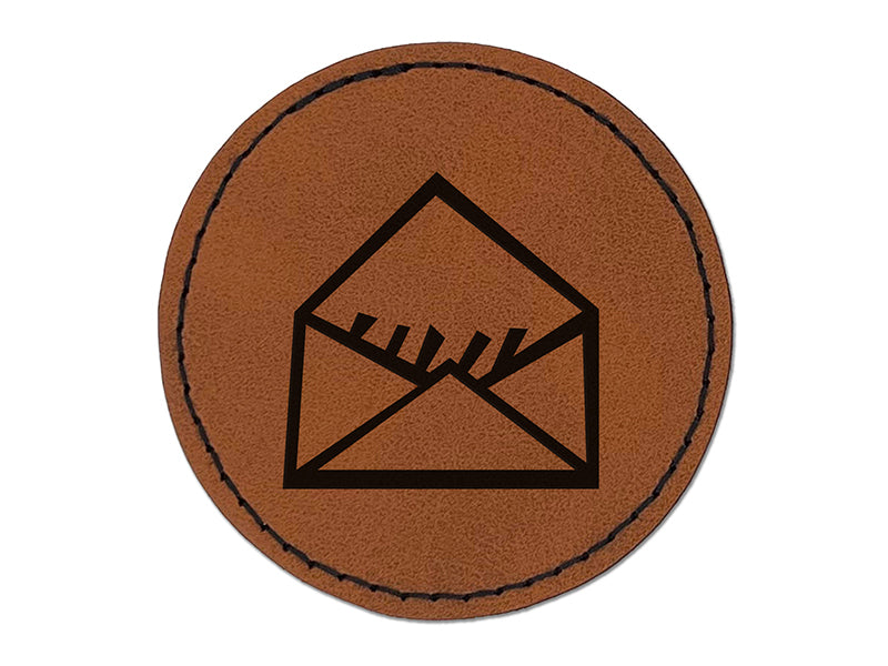 Envelope Letter Mail Doodle Round Iron-On Engraved Faux Leather Patch Applique - 2.5"