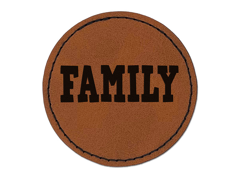 Family Fun Text Round Iron-On Engraved Faux Leather Patch Applique - 2.5"