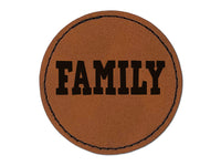 Family Fun Text Round Iron-On Engraved Faux Leather Patch Applique - 2.5"