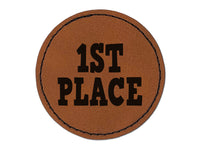 First Place Fun Text Round Iron-On Engraved Faux Leather Patch Applique - 2.5"