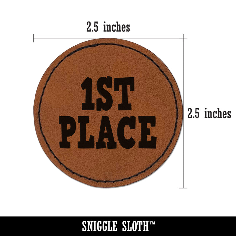 First Place Fun Text Round Iron-On Engraved Faux Leather Patch Applique - 2.5"