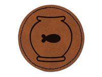 Fish Bowl Round Iron-On Engraved Faux Leather Patch Applique - 2.5"