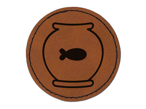 Fish Bowl Round Iron-On Engraved Faux Leather Patch Applique - 2.5"