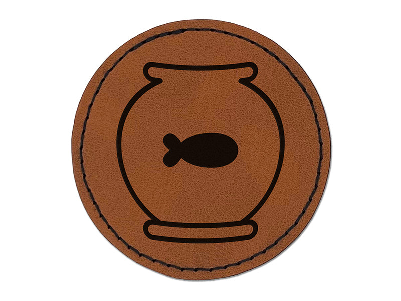 Fish Bowl Round Iron-On Engraved Faux Leather Patch Applique - 2.5"