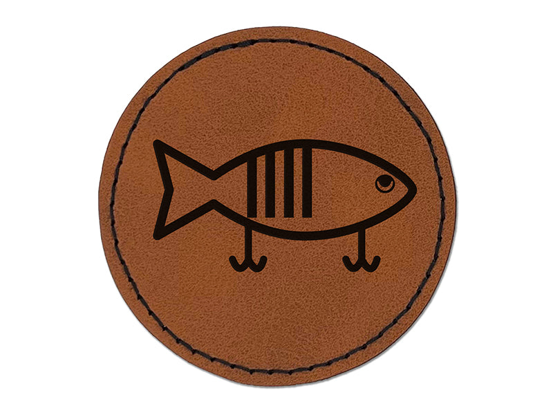 Fishing Lure Round Iron-On Engraved Faux Leather Patch Applique - 2.5"
