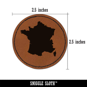 France Country Solid Round Iron-On Engraved Faux Leather Patch Applique - 2.5"