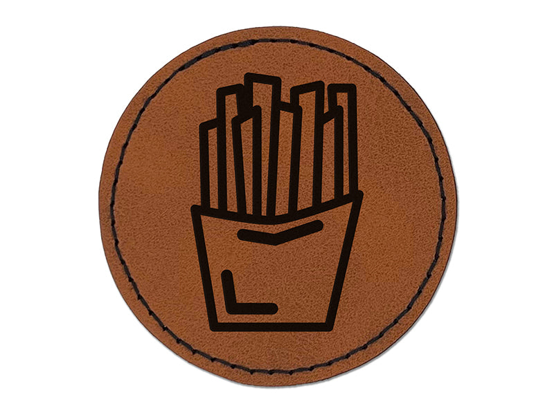 French Fries Snack Doodle Round Iron-On Engraved Faux Leather Patch Applique - 2.5"