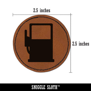 Gas Station Pump Round Iron-On Engraved Faux Leather Patch Applique - 2.5"