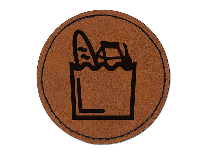 Groceries Grocery Store Icon Round Iron-On Engraved Faux Leather Patch Applique - 2.5"