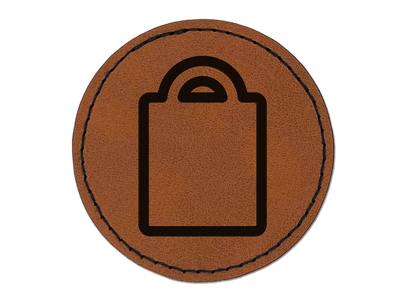 Grocery Tote Bag Purse Outline Round Iron-On Engraved Faux Leather Patch Applique - 2.5"