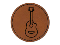 Guitar Music Round Iron-On Engraved Faux Leather Patch Applique - 2.5"