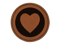 Heart in Circle Round Iron-On Engraved Faux Leather Patch Applique - 2.5"