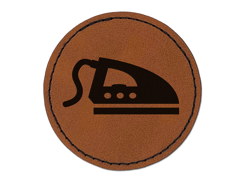 Ironing Icon Round Iron-On Engraved Faux Leather Patch Applique - 2.5"