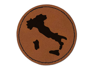 Italy Country Solid Round Iron-On Engraved Faux Leather Patch Applique - 2.5"