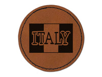 Italy Flag Text Round Iron-On Engraved Faux Leather Patch Applique - 2.5"