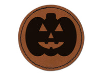Jack O'Lantern Happy Halloween Pumpkin Round Iron-On Engraved Faux Leather Patch Applique - 2.5"
