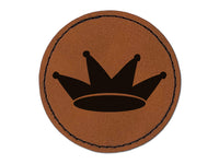 Jester Crown Hat Round Iron-On Engraved Faux Leather Patch Applique - 2.5"